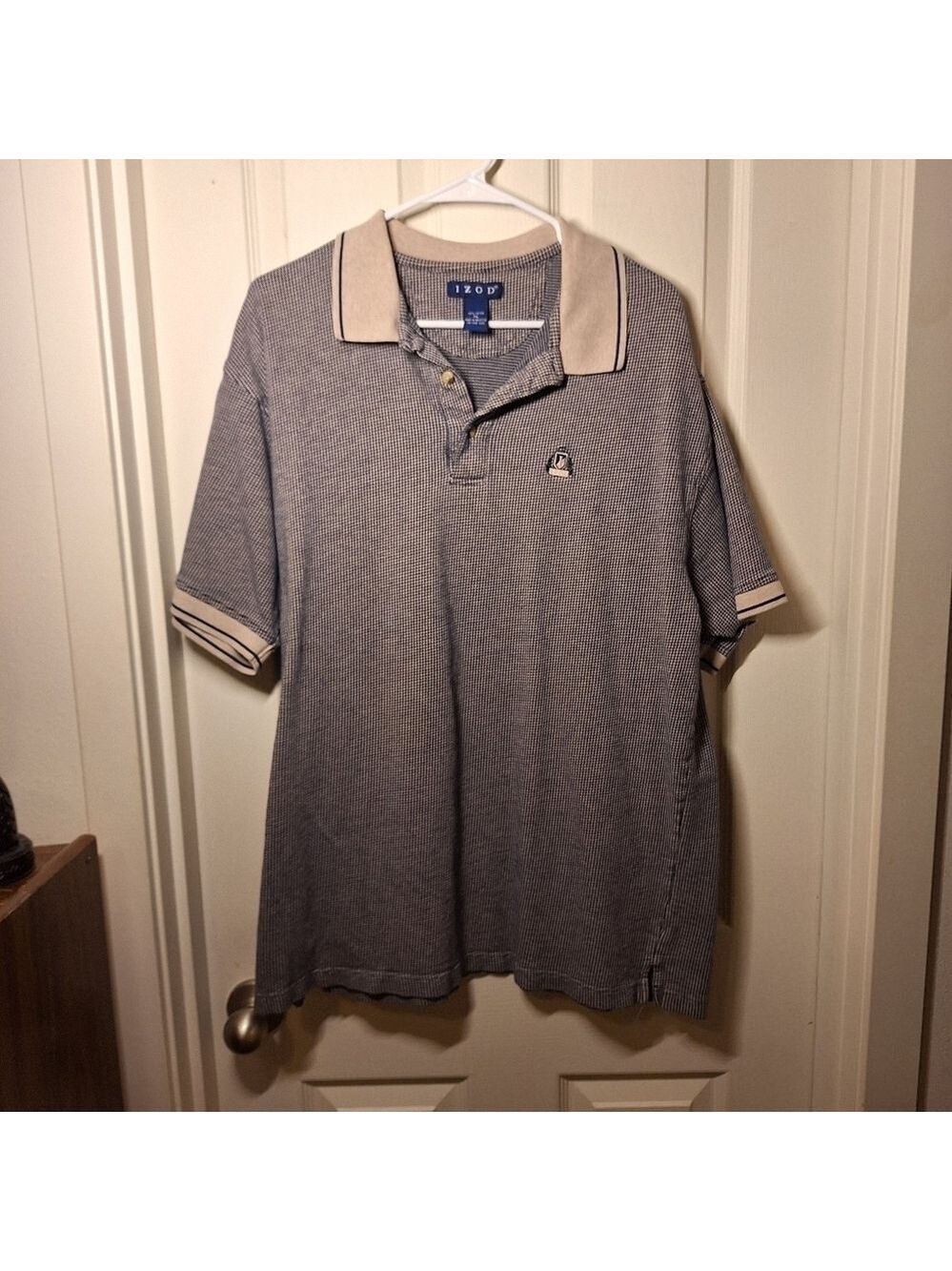 Izod XL Mens Navy Blue and Brown Short Sleeve Polo Shirt